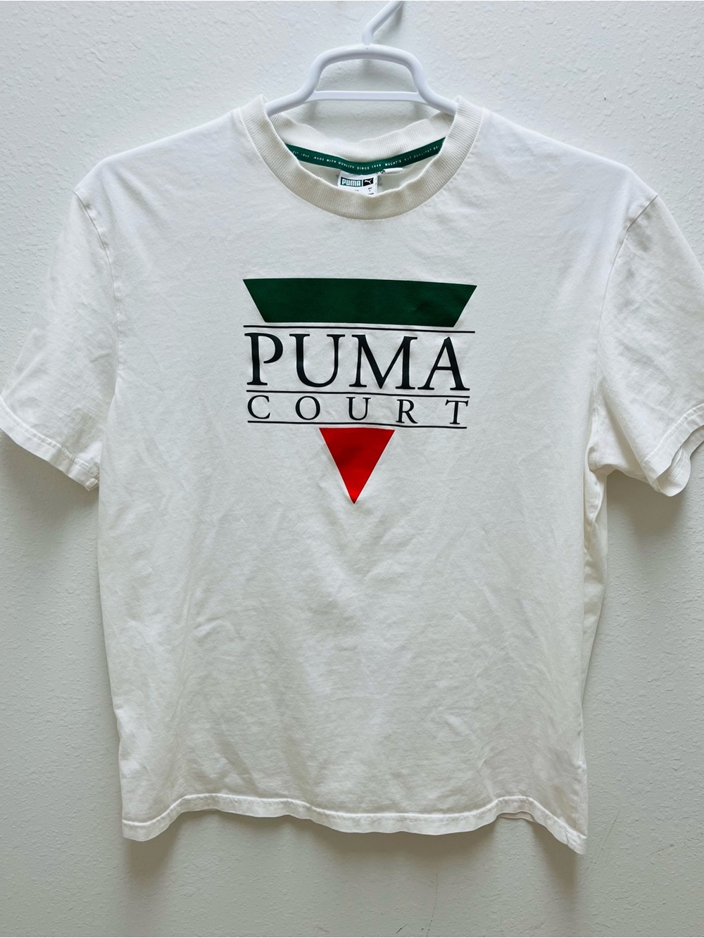 Puma Court White Tee with Green & Red Graphic Size L